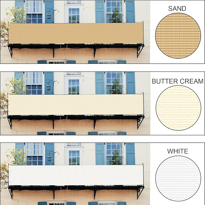 LOVE STORY Balcony Privacy Screen, 3'x16' Butter Cream Deck Shield Screen Fence Cover (HDPE),UV Protection and Weather-Resistant,3 FT Height for Deck, Patio, Backyard, Outdoor Pool, Porch, Railing