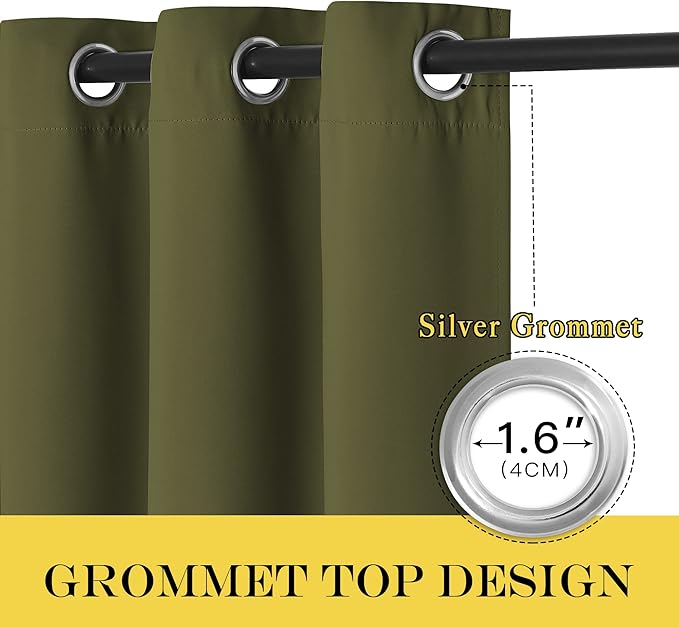 NICETOWN Blackout Curtain for Girls Room - Thermal Insulated Solid Grommet Room Darkening Curtain/Panel/Drape for Bedroom (Olive Green, Single Panel, 52 by 72-inch)