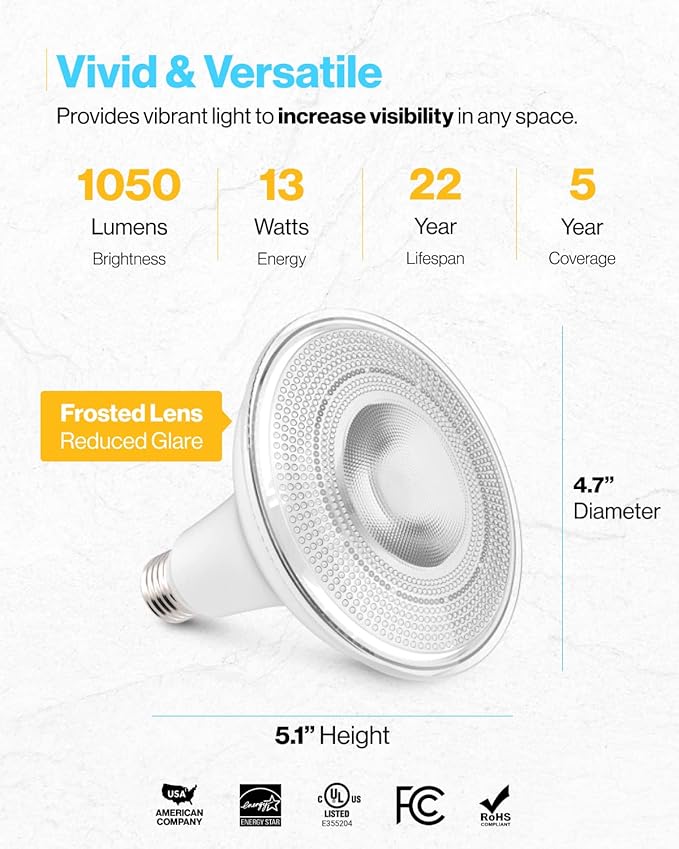 Sunco 96 Pack Outdoor LED Flood Home Patio Driveway Light, Waterproof PAR38 LED Bulb, CRI90, 3000K Warm White, 1050 Lumens, 100W Equivalent 13W, Dimmable, Wet-Rated, E26 Base UL.