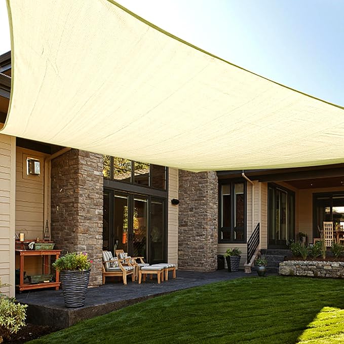 LOVE STORY Custom Size 9'x10' Butter Cream Sun Shade Sail Rectangle UV Block Canopy Patio Sail Sunshades Fabric for Outdoor Garden Carport (We Make Custom Size)