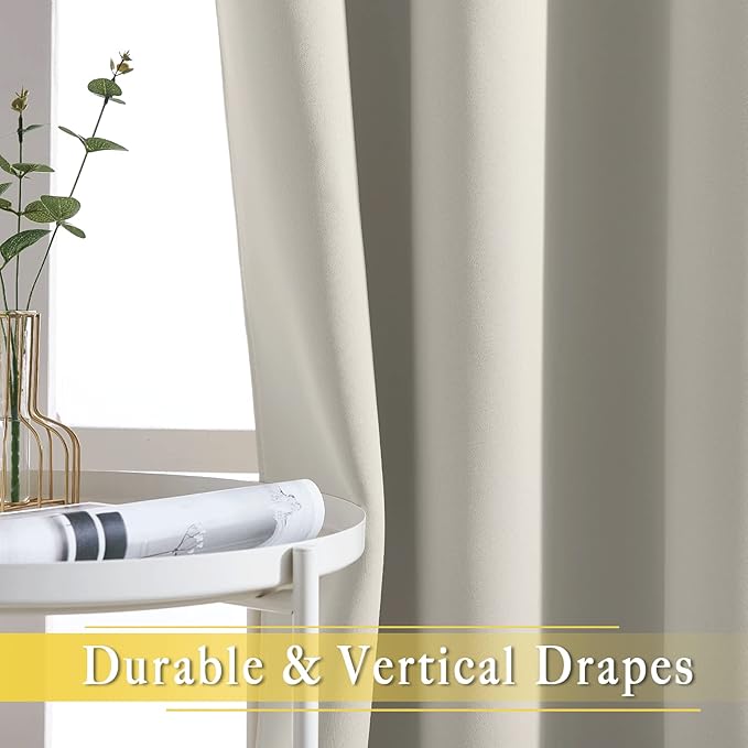 NICETOWN Natural Blackout Curtains for Bedroom/Living Room 132 Inch Length - Thermal Insulated Room Darkening Grommet Top Window Curtains (100 by 132 - Inch, 1 Panel)