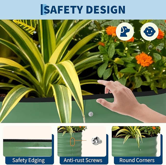 Garvee 2 Pack Galvanized Raised Garden Beds - 8x4x2ft Planter Box for Vegetables, Flowers, Rust-Resistant Garden Box, Easy Assembly Raised Beds, Durable Planters for Outdoor Plants, Green