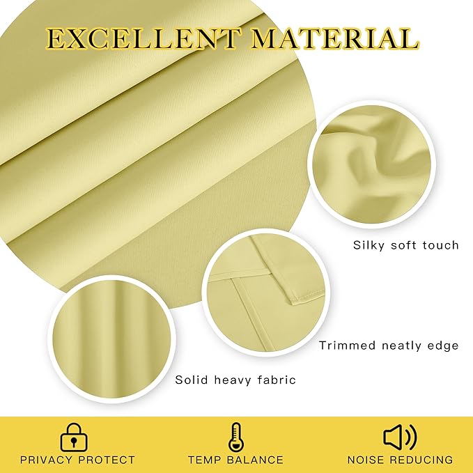 NICETOWN Paler Yellow Blackout Curtains for Bedroom 72 Inches Long, Thermal Insulated Room Darkening Grommet Window Curtains for Living Room Nursery, 66 inch x 72 inche, 1 Panel