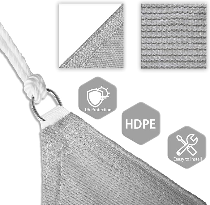 Patio Paradise 10' x 10' x 10' Sun Shade Sail Triangle Canopy Shade Cloth Fabric Sunlight Block Patio Pergola Cover HDPE Deck Awning for Outdoor Backyard Roof Shading, Gray