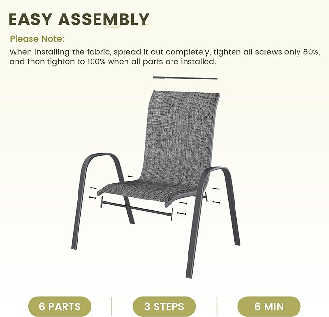 UDPATIO Patio Chairs Set of 4, Stackable Outdoor Dining Chairs with High Back, Textilene Fabric Breathable Outdoor Chair All Weather, 350LBS Capacity for Garden, Backyard (Dark Grey)