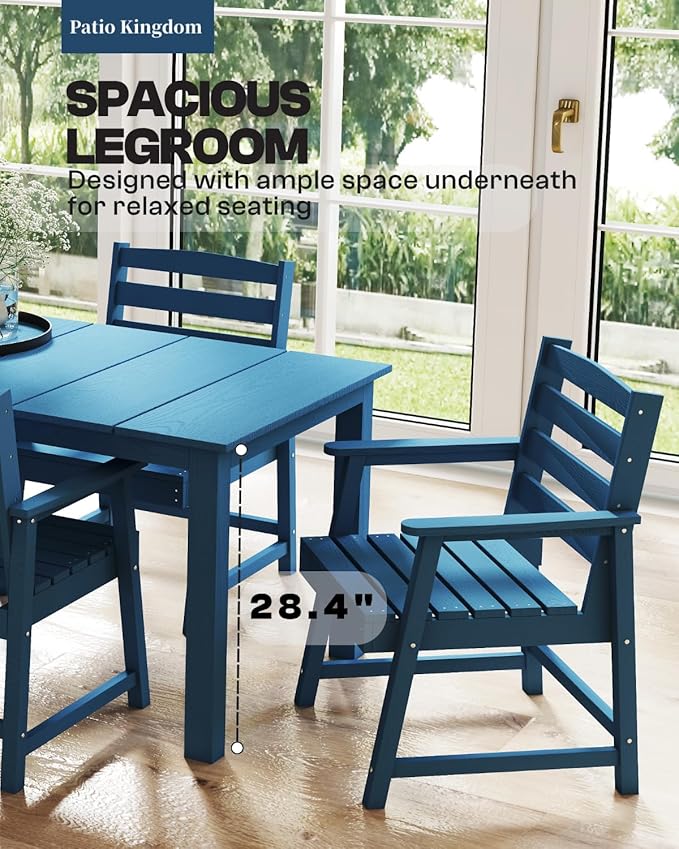 5-Piece Navy Blue Outdoor Dining Set for 4, 75.2'' HDPE Table with Umbrella Hole & Chairs, Weather-Resistant Patio Furniture for Garden, Lawn, or Poolside