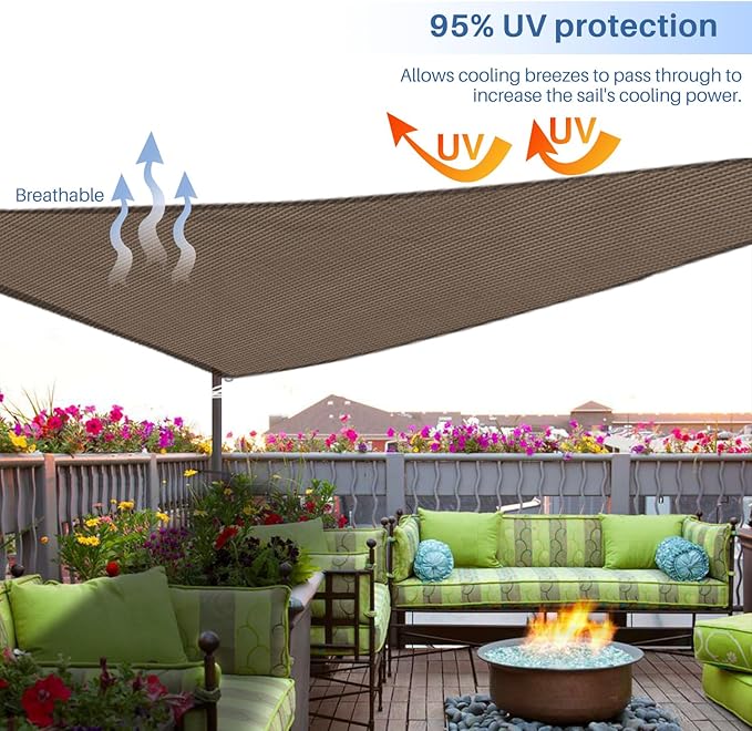 E&K Sunrise 4' x 4' x 4' Sun Shade Sail Triangle Canopy Shade Cover UV Block for Patio Backyard Garden Outdoor (Brown)