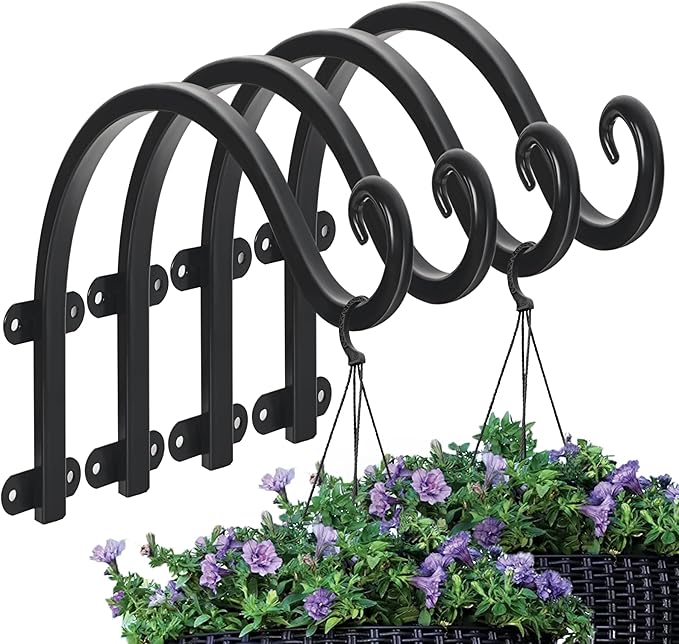 4 Pack 12Inch Plant Hanger, Sturdy Hanging Plant Bracket Hooks Outdoor, Bird Feeder Hanger for Bird Feeders, Planters, Lanterns, Wind Chimes Indoor Outdoor (Black)