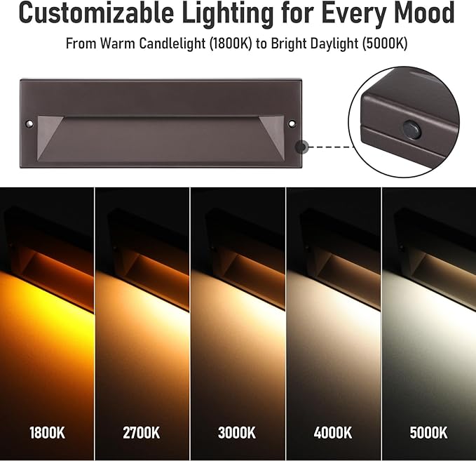 LEONLITE 10.6 Inch 5CCT LED Low Voltage Step Lights, 12–24V AC/DC 6W Surface Mount Ultra-Slim Landscape Stair Lights, IP65 Aluminum Outdoor Lighting for Decks, Hardscapes, Oil Rubbed Bronze, Pack of 3