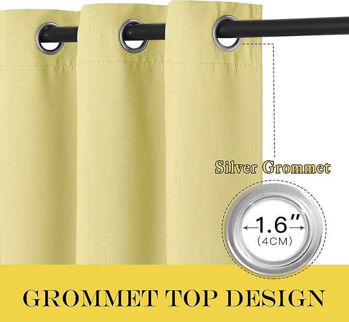 NICETOWN Blackout Curtain Drape 72 inch Long - Grommet Noise Reducing Thermal Insulated Modern Window Treatments for Bedroom Living Room (1 Panel, 52 x 72 Inch, Paler Yellow)