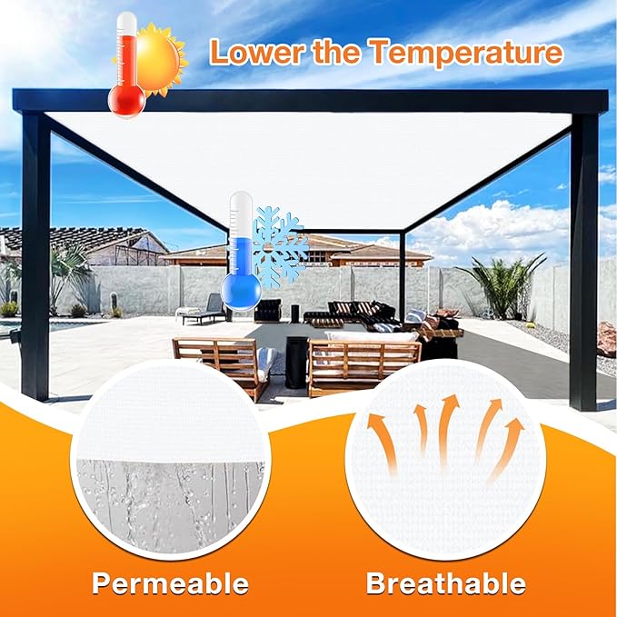 Artpuch Outdoor Pergola Shade Cover 11' X 11' Sun Shade Cloth with Grommets, 90% UV Protection Canopy Patio Privacy Screen (Customized Available) GN107, White