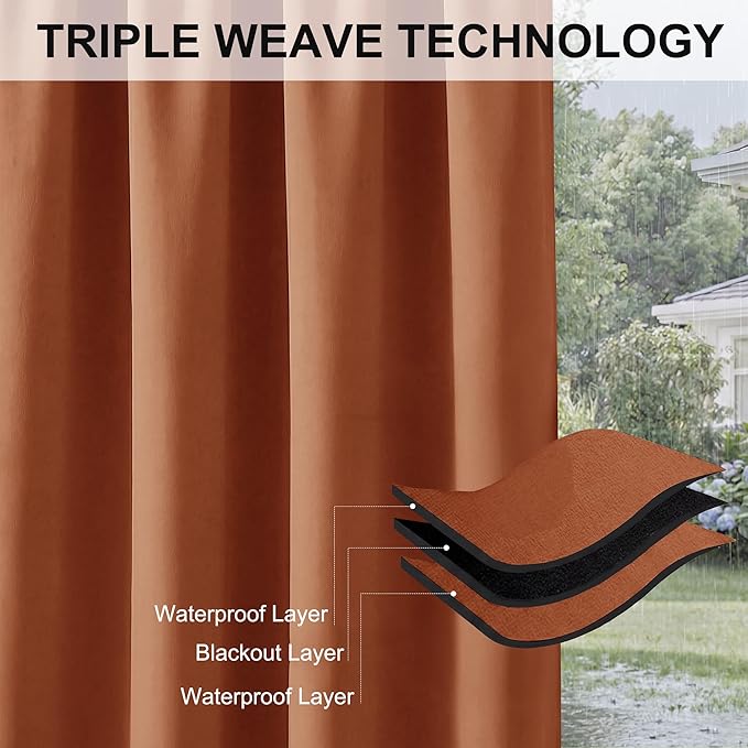 RYB HOME Extra Wide Outdoor Curtains for Porch Waterproof Privacy Blackout Curtains Shades for Patio Garage Pavilion Pop up Tent, Wide 100 x Long 84 inches, Mecca Red, 1 Panel
