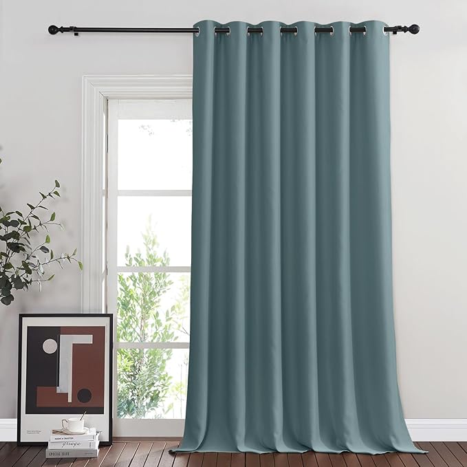 NICETOWN Blackout Room Divider Curtains for Sliding Glass Doors 102 Inches Long 1 Panel, Extra Wide Curtains for Doorway Patio Bedroom Living Room (Greyish Blue, 80Wx102L, 1 Panel)