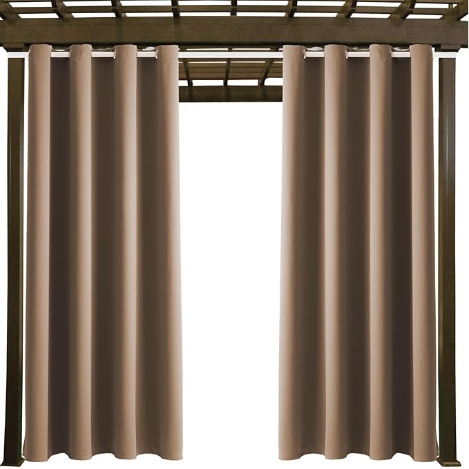 DIVA EN CAMINO DEC Outdoor Patio Curtain Waterproof Darkening Thermal Insulated Indoor Curtains for Bedroom, Porch, Living Room, Pergola, Cabana, W52 x L95, Camel Brown, Set of 2 Panels