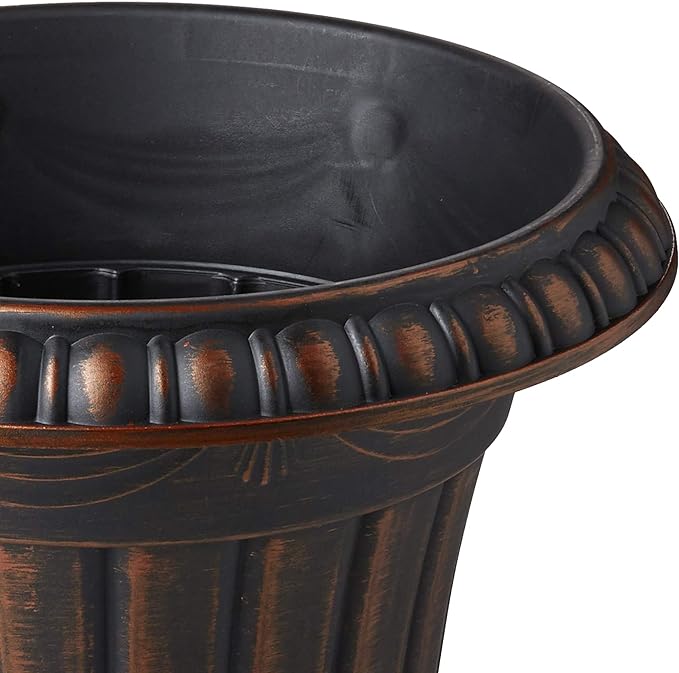 Arcadia Garden Products PL20CP Classic Traditional Plastic Urn Planter Indoor/Outdoor 10" x 12", Brushed Copper