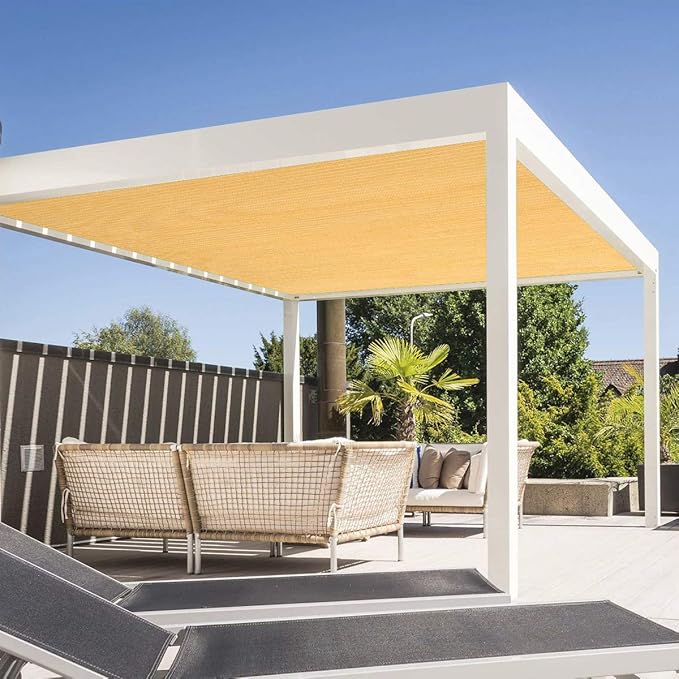 Eden's Decor Straight Flat-Edged Sun Shade Sail Rectangular 17' x 22' Wheat UV-Blocking Outdoor Canopy Fabric Cloth Awning for Pergola Patio Garden Backyard Custom Size