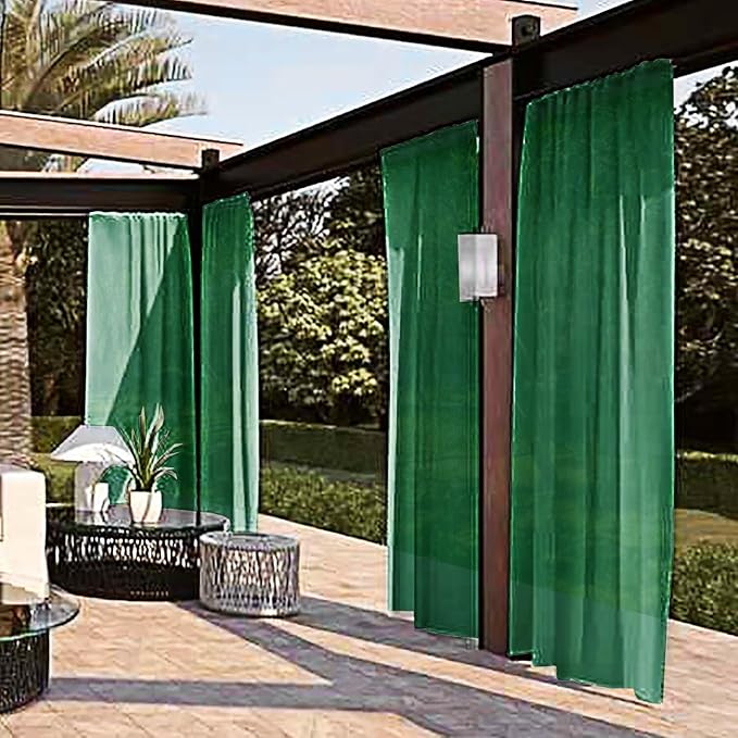 SpaceDresser Waterproof Outdoor Sheer Curtains for Patio - 2 Panels Rod Pocket Indoor Voile Sheer Curtain for Living Room,52W x 84L inch, Foliage Green