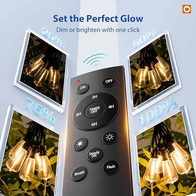 addlon 100FT LED Outdoor String Lights with Remote Waterproof Patio Lights with Shatterproof ST38 Replaceable Bulbs, Dimmable Outside Hanging Light Connectable for Porch, Backyard, 2200K