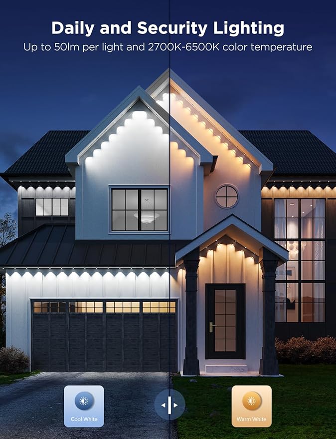 Govee Permanent Outdoor Lights Pro, 200ft with 120 RGBIC LED Lights for Daily and Accent Lighting, 75 Scene Modes for Outdoor Decor, IP67 Waterproof, Works with Alexa, Google Assistant, Matter, White