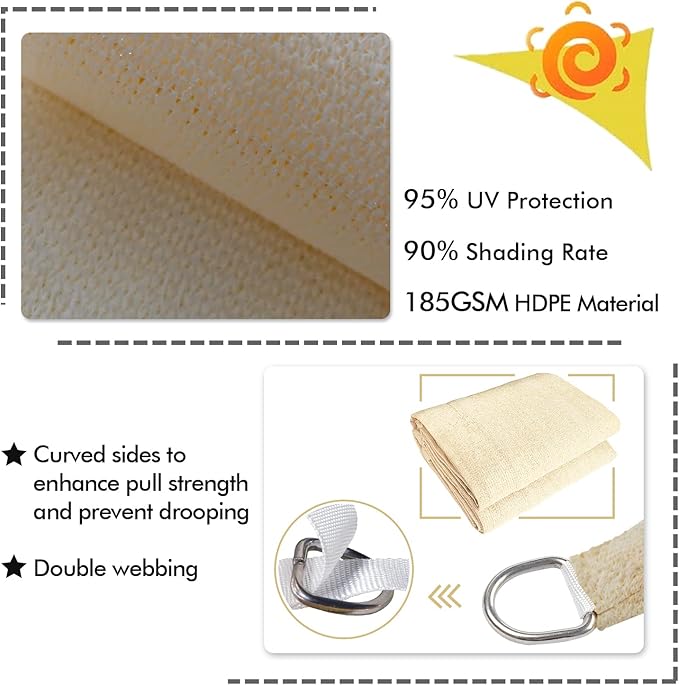 KANAGAWA 6'X24' Cream Custom Size Sun Shade Sail Rectangle UV Block Canopy Cover for Patio Backyard Lawn Garden Outdoor (Customized Available)