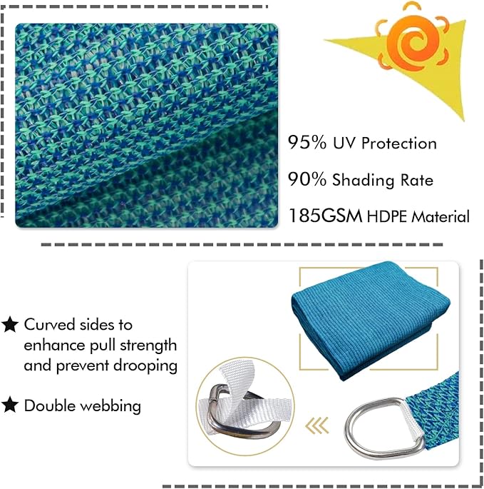 KANAGAWA 10'X13' Turquoise Mix Custom Size Sun Shade Sail Rectangle UV Block Canopy Cover for Patio Backyard Lawn Garden Outdoor (Customized Available)