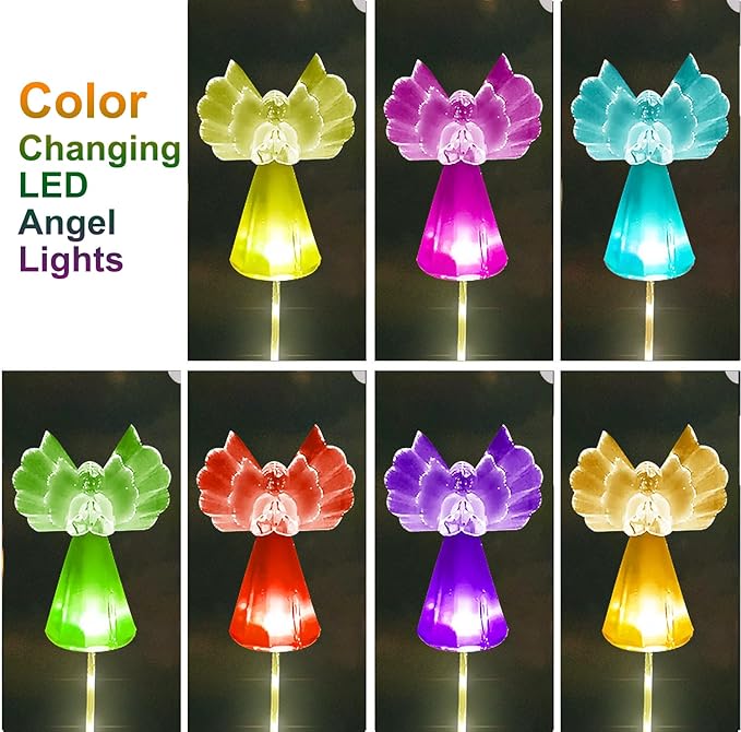 Solar Angel Lights Outdoor Decor - 4 Pack Decorative Color Changing Waterproof LED Angel Stake Lights for Cemetery Grave Garden Patio Yard Art Lawn Decoration, Grave Markers, Memorial Gifts