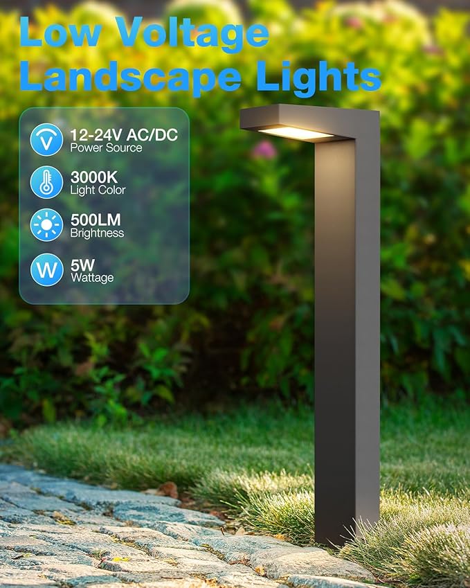 SUNVIE LED Low Voltage Landscape Lighting Kit 12V-24V Aluminum Low Voltage Landscape Lights Wired, 3000K Outdoor Pathway Lights Spotlights with Connectors Waterproof for Patio Yard Garden, 8 Pack