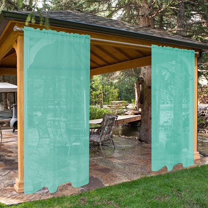 SpaceDresser Waterproof Outdoor Sheer Curtains for Patio - 2 Panels Rod Pocket Indoor Voile Sheer Curtain for Living Room,52W x 96L inch, Turquoise