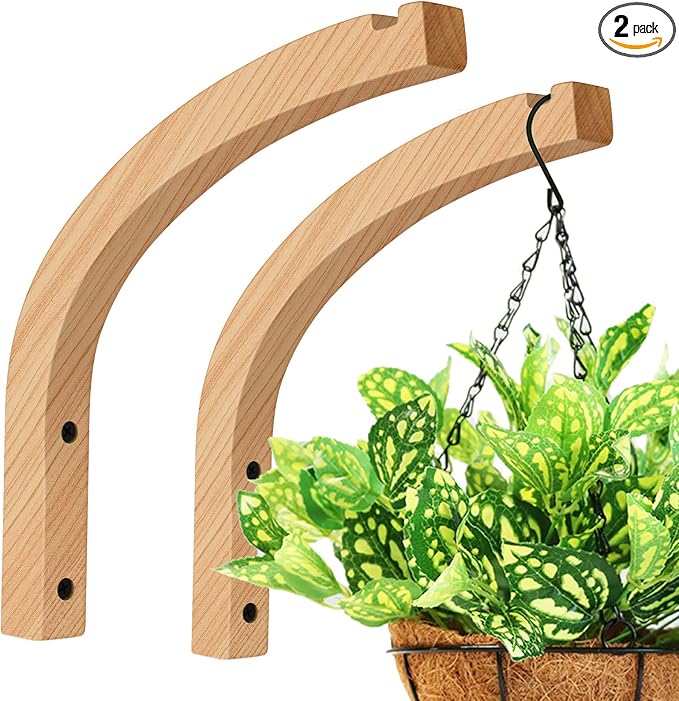 Wooden Plant Hangers - Hanging Plant Hooks for Indoor Outdoor, Wood Hanging Wall Plant Hooks Heavy Duty for Flower Pots Wind Chimes and Bird Feeders(2-Pack,8-Inch)