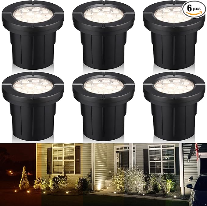 LEONLITE Dia. 4 Inch 5CCT Well Lights Landscape LED In Ground, 5 Color Temperature Selectable, 12-24V AC/DC CRI90 Low Voltage Outdoor Garden Landscaping, Aluminum Housing, Black, Pack of 6
