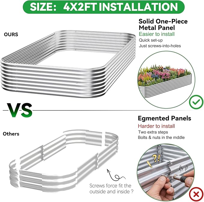 4 Pack Corrugated Galvanized Steel Raised Garden Bed Outdoor, Metal Above Ground Garden Bed for Vegetables and Flowers, Raised Beds for Gardening-4x2FT