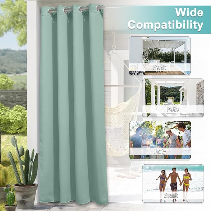 NICETOWN Outdoor Curtainch for Patio Waterproof 84 inch Wide, Thermal Insulated Rustproof Grommet UV Blocking Cabana Curtainch & Drape, Privacy Safe Shade for Pergola, Pure White, 1 PC, 95-Inch Long