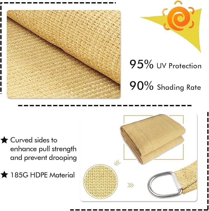 KANAGAWA 7'X9' Sand Custom Size Sun Shade Sail Rectangle UV Block Canopy Cover for Patio Backyard Lawn Garden Outdoor (Customized Available)