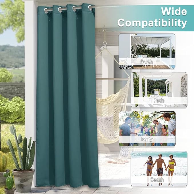 NICETOWN Outdoor Blackout Curtain for Patio Waterproof, Thermal Insulated Rustproof Grommet Blackout Indoor Outdoor Curtain/Drape for Arbor, Teal, 1 Panel, W52 by L95