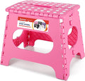 ACSTEP Folding Step Stool for Adults-11 Height Lightweight Plastic Stepping Stool. Foldable Step Stool Hold up to 300lbs Non Slip Collapsible Stool Pink