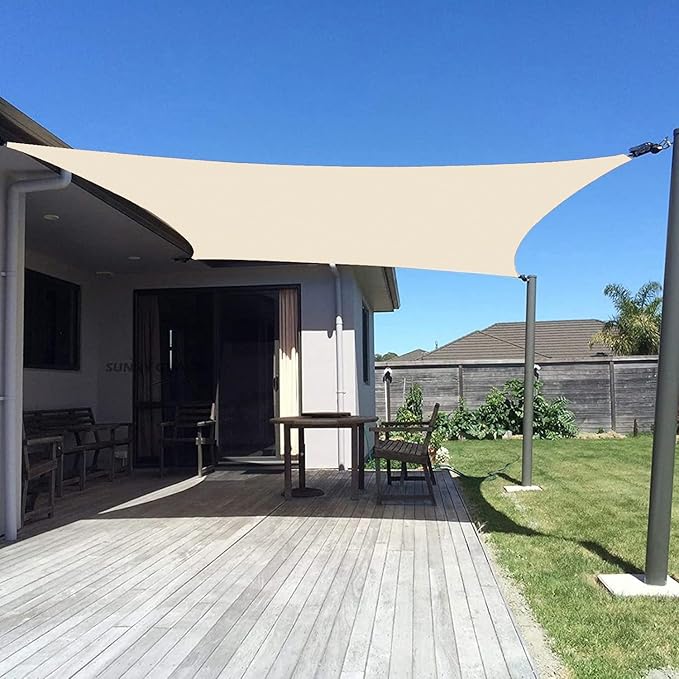 SUNNY GUARD Custom Size 12'x15' Butter Cream Sun Shade Sail Rectangle UV Block Shade for Backyard Yard Patio Deck Garden(Customized)