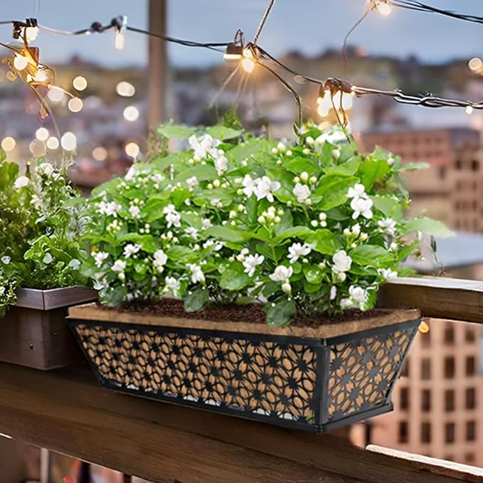 hehimhis 24 Inch 2 Pack Railing Planter Box with Adjustable Bracket,Window Planter Boxes Outdoor for Porch,Balcony Planters Railing Hanging,Fence,Patio Hanging Planters for Garden