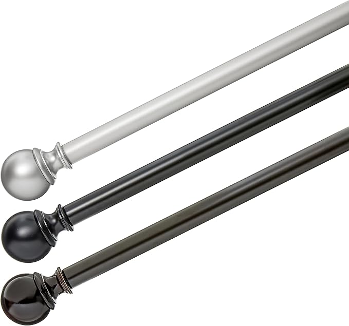 Amazon Basics Sturdy Adjustable Curtain Rod for Windows with Round Finials, Easy Installation, 1-Inch Rod, 36" to 72", Nickel, 1-Pack