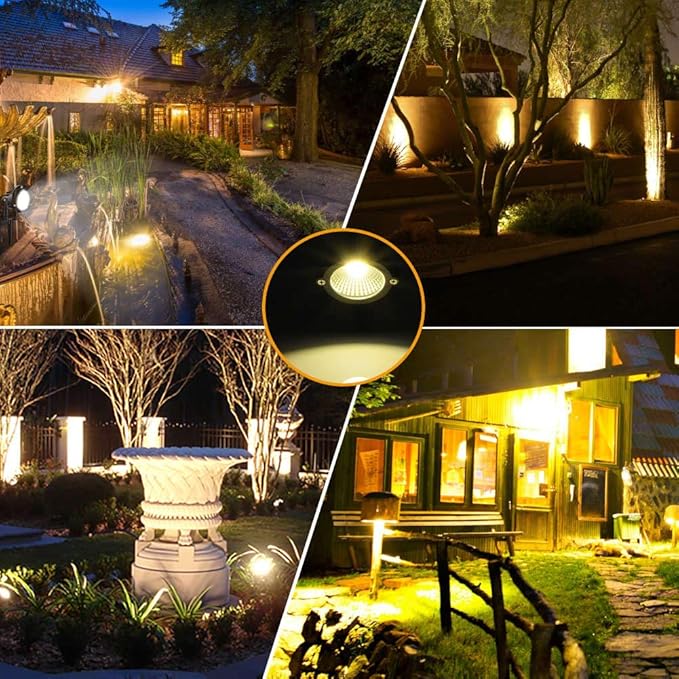 Romwish 120V LED Landscape Spotlights, 10W Outdoor Spotlights for Yard, 3000K Warm White, 120V AC Spot Light with Ground Spike, Waterproof Landscape Lighting for House Garden Lawn Decorative - 2 Pack