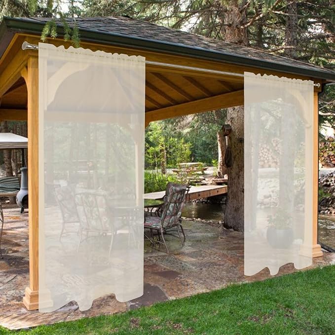 SpaceDresser Waterproof Outdoor Sheer Curtains for Patio - 2 Panels Rod Pocket Indoor Voile Sheer Curtain for Living Room,52W x 108L inch, Ivory
