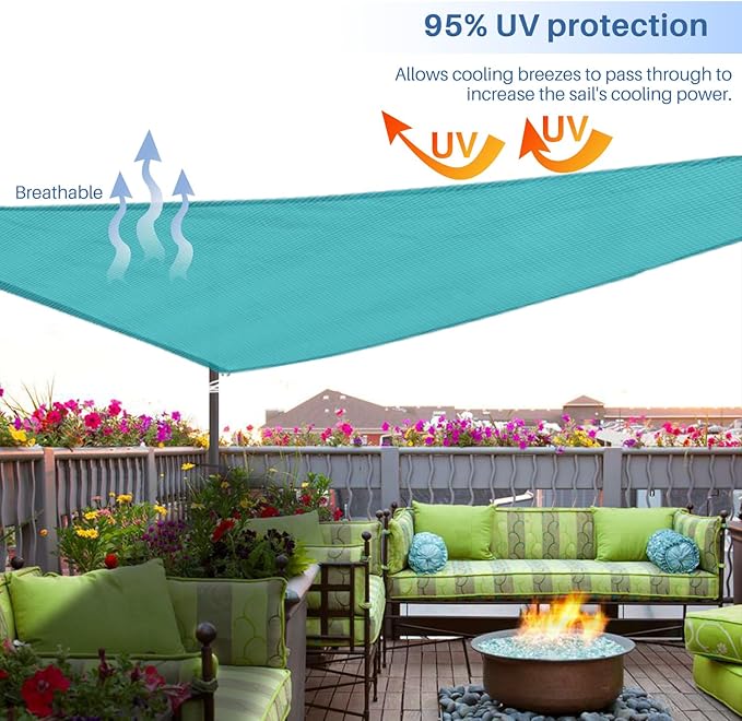 E&K Sunrise 8' x 8' x 8' Sun Shade Sail Triangle Canopy Shade Cover UV Block for Patio Backyard Garden Outdoor (Turquoise)