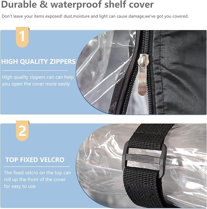 Waterproof Shelf Cover,Outdoor 600D Heavy Duty Dustproof Storage Shelves Cover,30''x14''x62'' Shelf Covers for Wire Shelving with Zippers,Storage Rack Covers with Clear Front