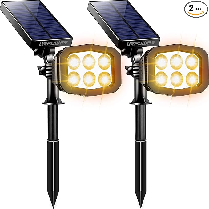 URPOWER Solar Lights Outdoor, Adjustable Solar Spot Lights Outdoor Spotlight 2-in-1 Waterproof Solar Landscape Lights Wall Light, Dusk-to-Dawn Solar Powered Lights for Yard, Garden (Warm White 2 Pack)