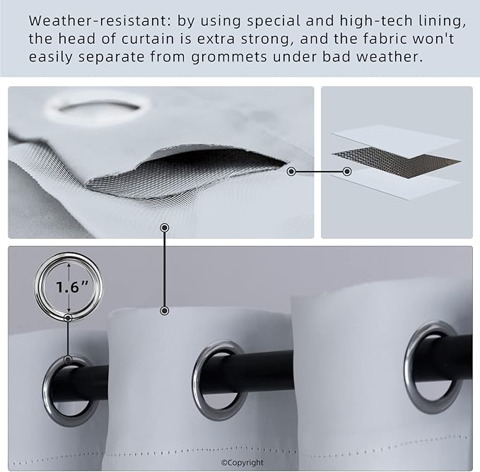 Outdoor Indoor Curtains W52 x L132 for Patio - Weather-resistant Window Panels Privacy Protect Grommet Top Thermal Insulated Home Curtain for Porch Pergola Lawn Garden Hot Tub Area (2 Panels)