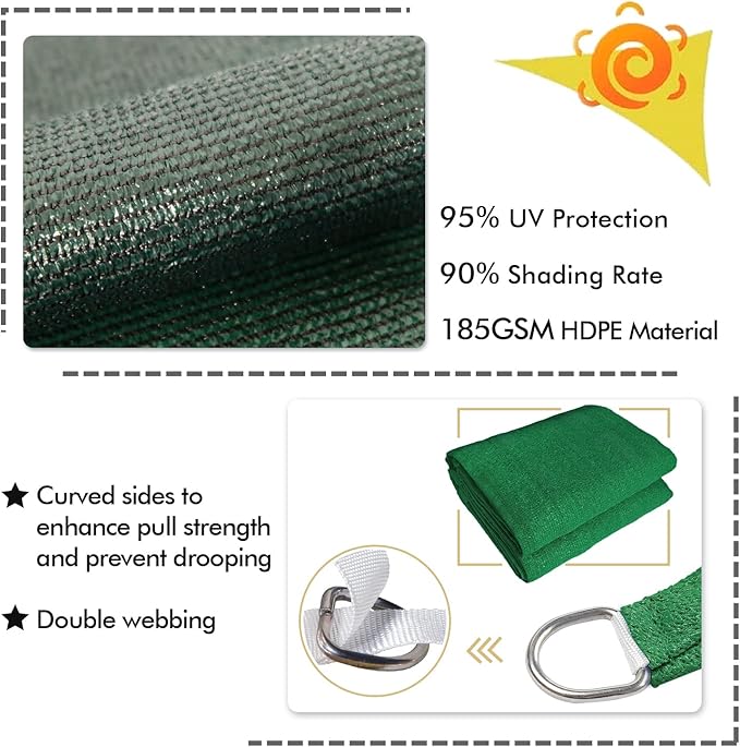KANAGAWA 22'X24' Dark Green Custom Size Sun Shade Sail Rectangle UV Block Canopy Cover for Patio Backyard Lawn Garden Outdoor (Customized Available)