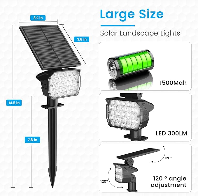 VOLISUN Solar Spotlight Outdoor, IP67 Waterproof Solar Landscape Spot Lights，Uplights for Yard Garden Pathway - 6 Pack Warm White 27 LED 3 Lighting Modes