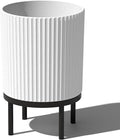 Veradek Demi Series Round Planter w/ Stand for Porch/Patio | Durable Plastic-Concrete & Wooden Stand | Modern Décor for Tall Plants, Flowers