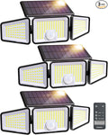 Ensenior Solar Lights Outdoor Motion Sensor, 2600LM 220 LED High Brightness, 3 Head 270° Wide Angle Flood Lights, Remote Control Security Lights 4 Modes, IP65 Waterproof Wireless Wall Light, 3 Pack
