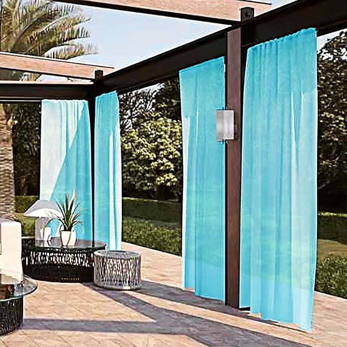 SpaceDresser Waterproof Outdoor Sheer Curtains for Patio - 4 Panels Rod Pocket Indoor Voile Sheer Curtain for Living Room,52W x 96L inch, Aqua