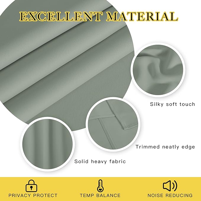 NICETOWN Sage Green Blackout Family Home Curtain - Grommet Thermal Insulated Room Darkening Window Treatment Sound & Light Blocking Drape for Bedroom/Living Room (W52 x L72, 1 Panel)